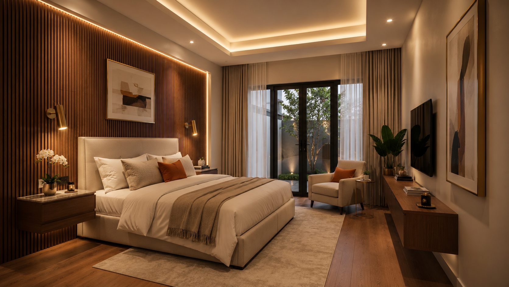 Master bedroom — En-suite master with private courtyard view, Velora II interior